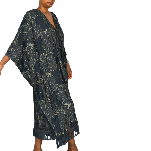Billy Reid Jacquard Kaftan Dress Blue Long Oversized Caftan Fringe Medium Large - Picture 16 of 16